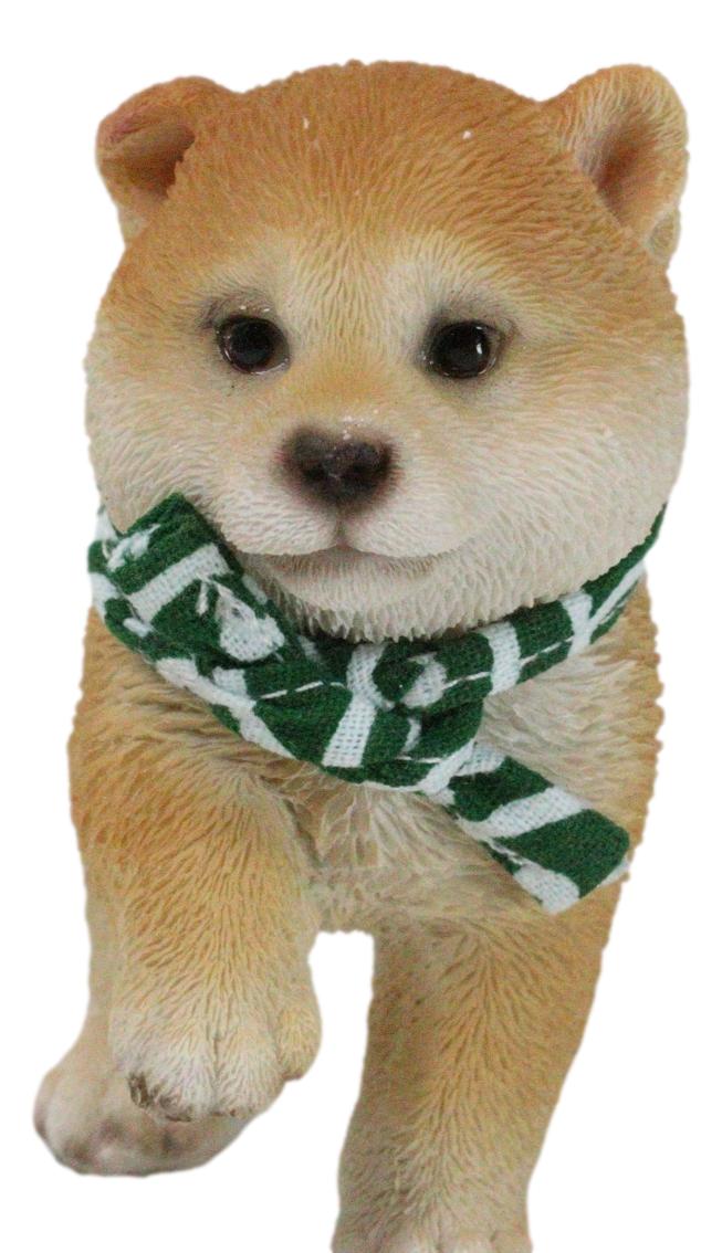 Lifelike Adorable Playful Japanese Shiba Inu Puppy Dog with Scarf Mini Figurine