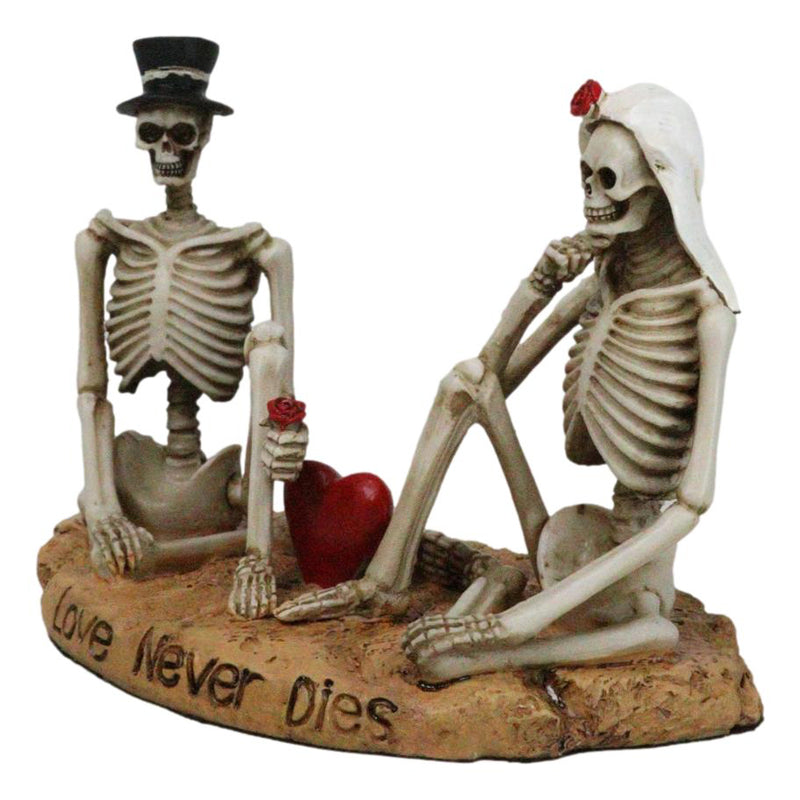 Love Never Dies Skeleton Bridal Wedding Couple With Rose by Red Heart Figurine