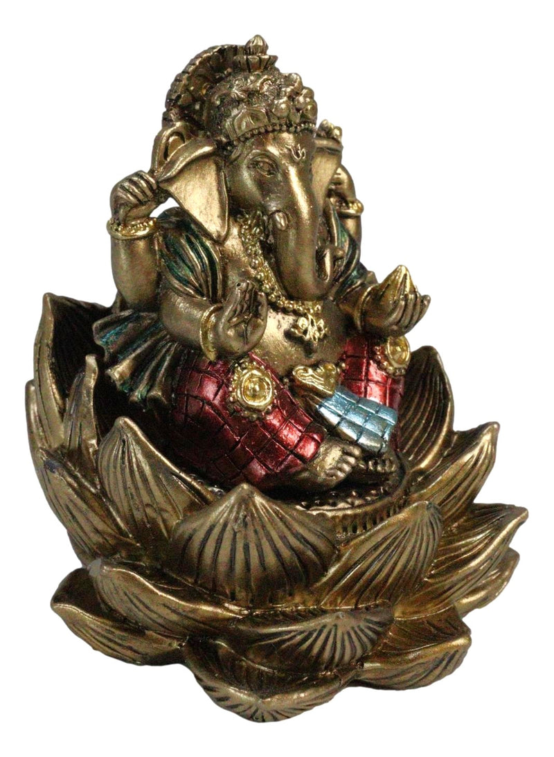 Hindu Deity God Ganesha Ganapati Seated On Padma Lotus Flower Mini Figurine