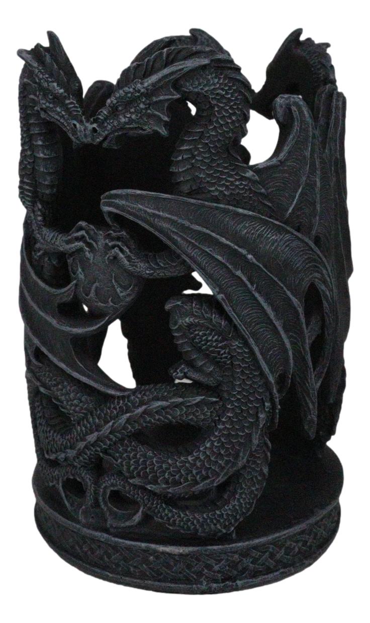 Celtic Dual Dragons Earth Guardians Candleholder Pen Bottle Holder Figurine