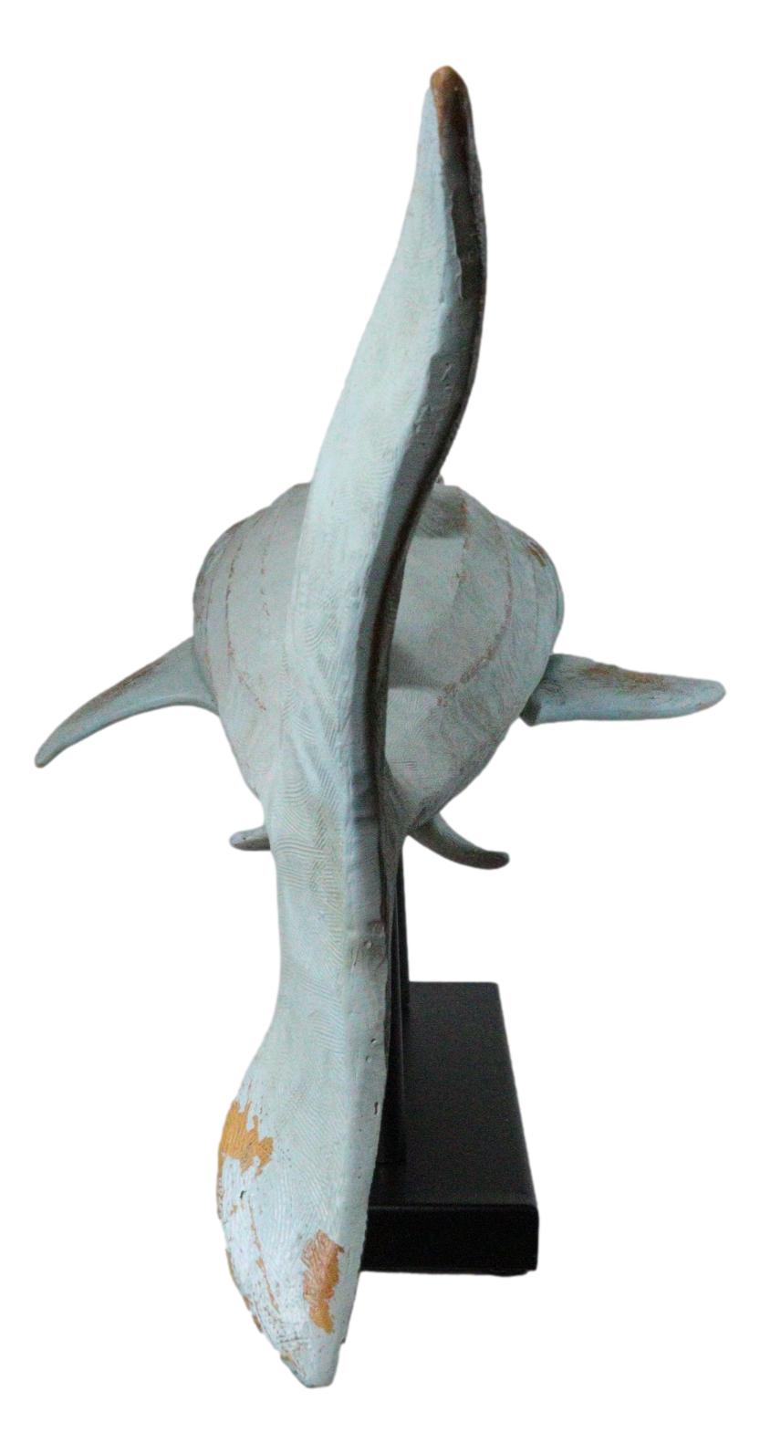 Large Nautical Marine Whale Shark Faux Wood Sculpture On Black Stand 37" Long