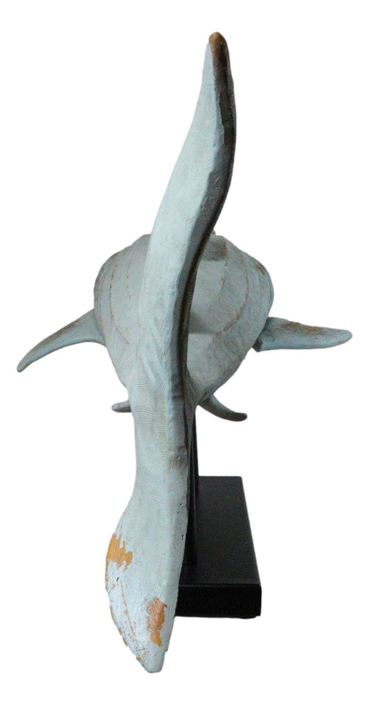 Large Nautical Marine Whale Shark Faux Wood Sculpture On Black Stand 37" Long