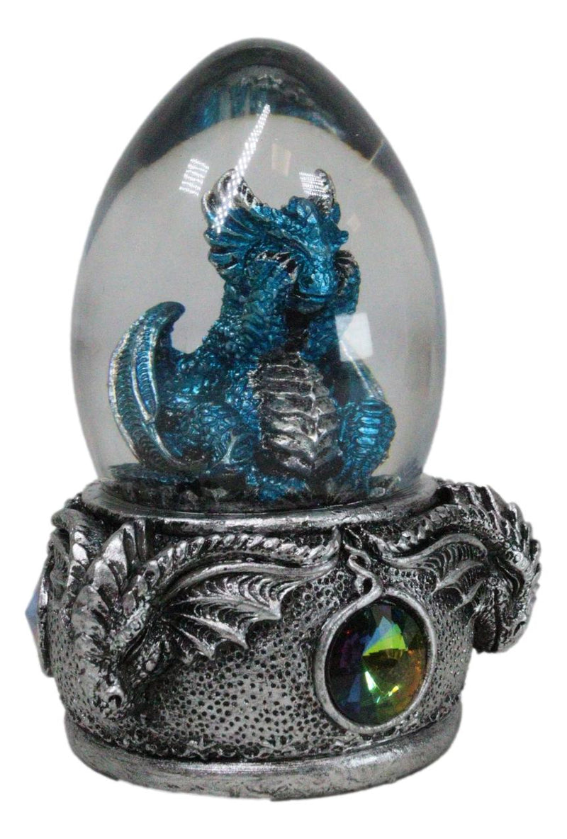 See No Evil Blue Wyrmling Dragon In Colorful LED Acrylic Glass Egg Figurine
