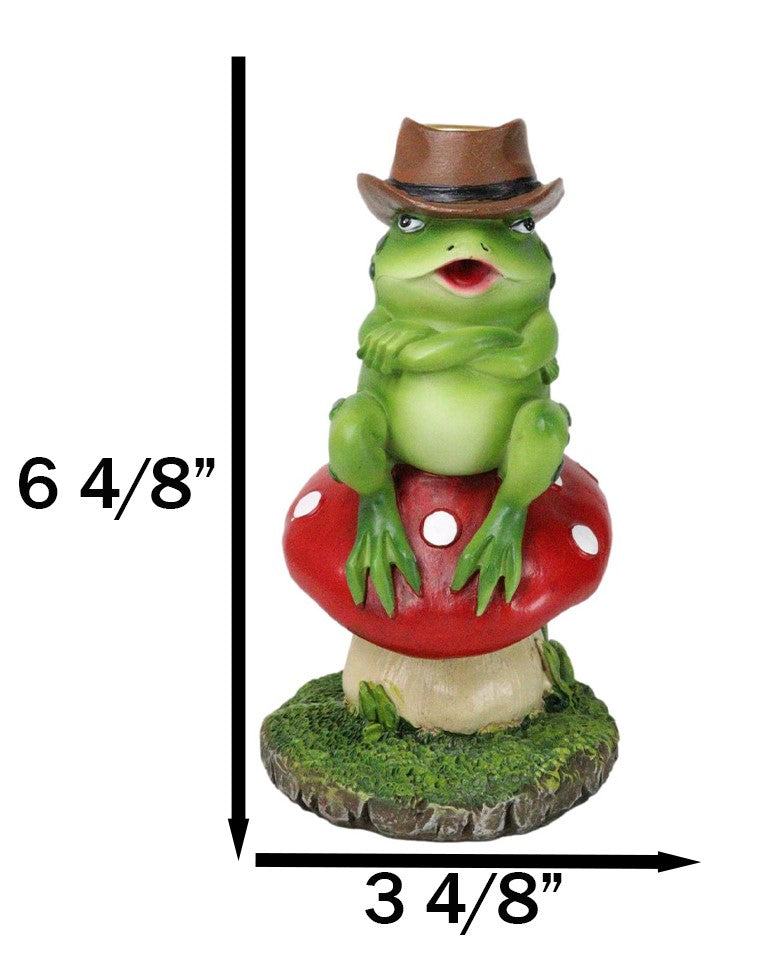 Western Outlaw Cowboy Frog On Mushroom Backflow Incense Cone Burner Figurine