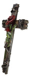 Rustic Western Red Roses Stalk With Barbed Wires Faux Wooden Wall Cross Decor