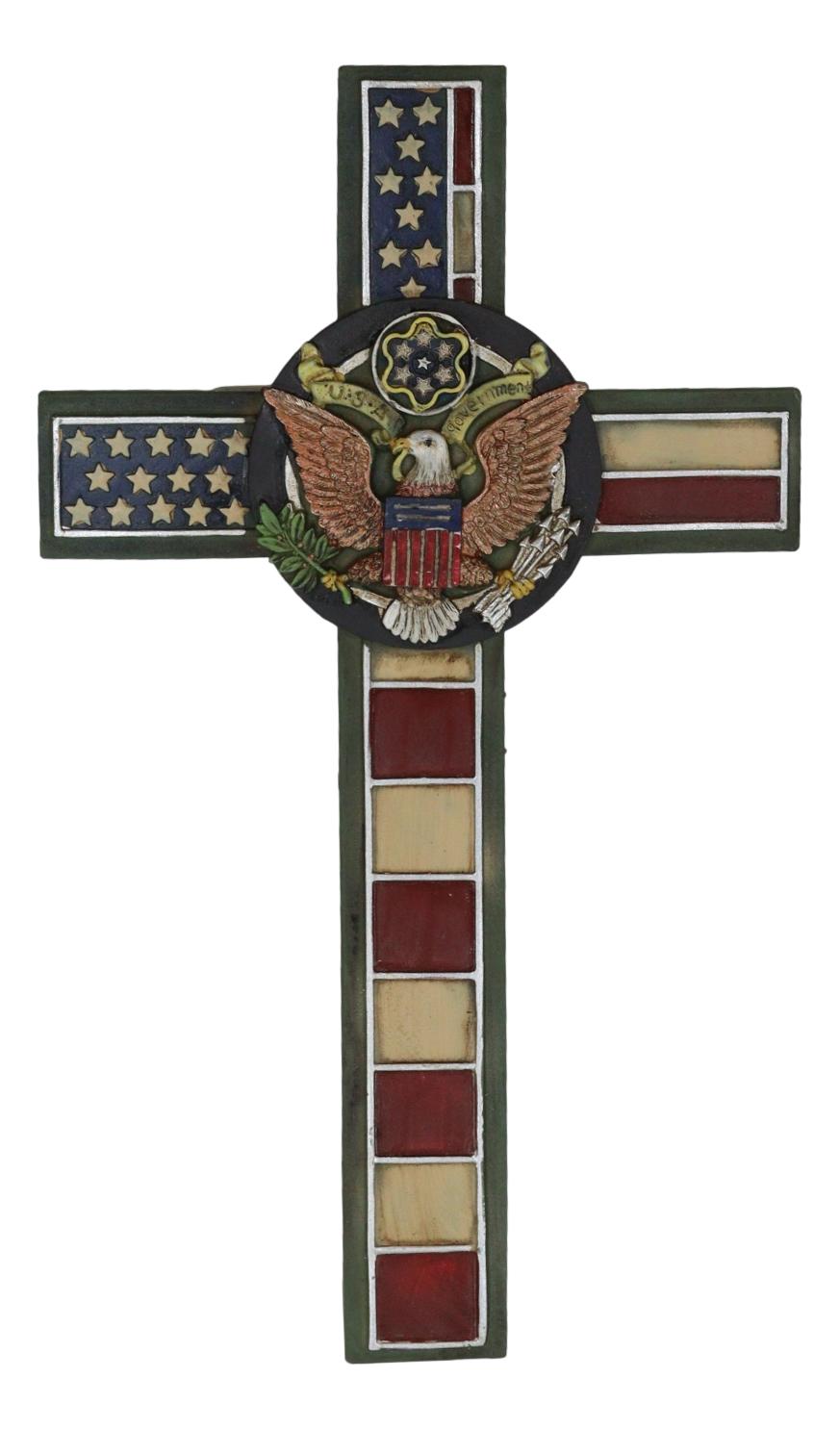 Rustic Western American Flag Army With Eagle Great Seal Memorial Wall Cross - Ebros Gift