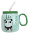 Whimsical Anime Green Giant Panda 16oz Ceramic Mug Cup With Lid And Glass Straw