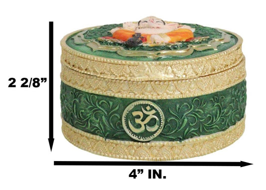 Ganapati Lord Ganesha Mandala Flower And Ohm Sign Decorative Round Trinket Box - Ebros Gift
