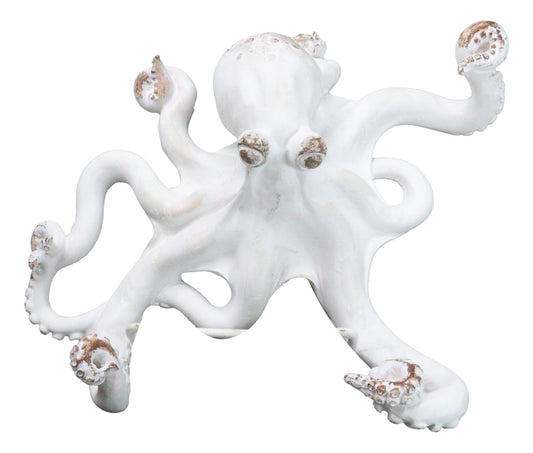 Nautical Marine Antique White Giant Octopus Multi Point Tentacles Wall Hooks