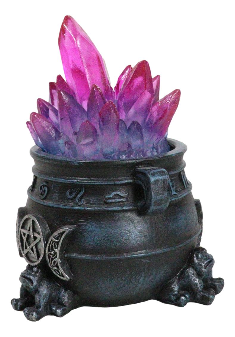Wicca Triple Moon Pentagram And Zodiac Symbols LED Crystals Cauldron With Toads