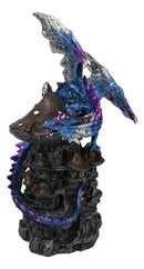 Metallic Blue Hyperion Dragon Perching Mushroom Tower Fortress Figurine
