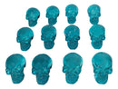 Set Of 12 Blue Translucent Witching Hour Gazing Skull Miniature Figurines 2.5"L