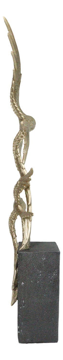Gold Leaf 2 Acrobatic Raptor Swallow Birds In Flight On Black Base Figurine 19"H