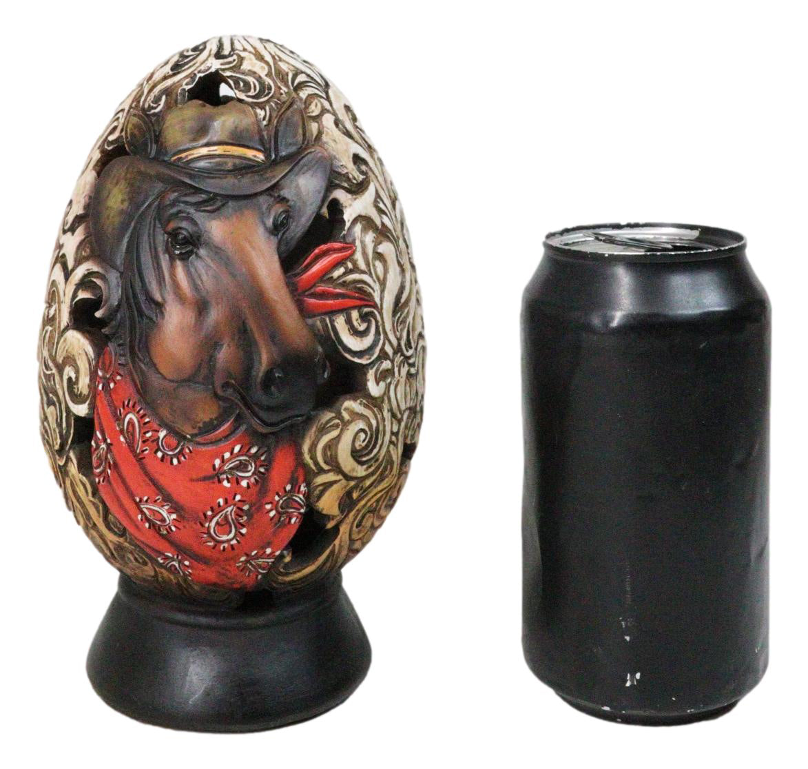 Rustic Western Horse With Cowboy Hat and Red Scarf Egg Money Piggy Bank Figurine