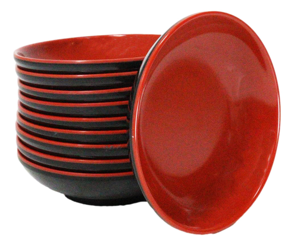 Pack Of 10 Red And Black Melamine Dipping Sauce Or Condiment Round Dishes 4"D
