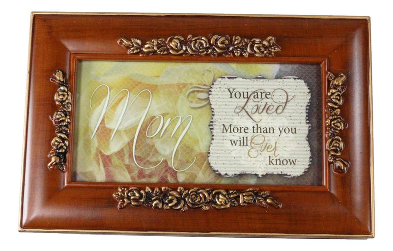 Mom You Are Loved Polished Burlwood With Rosettes Trinket Wind Up Music Box