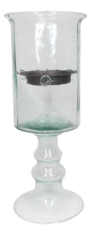 Contemporary Ribbed Cylinder Glass Pillar Candle Holder On Pedestal Stand 15"H