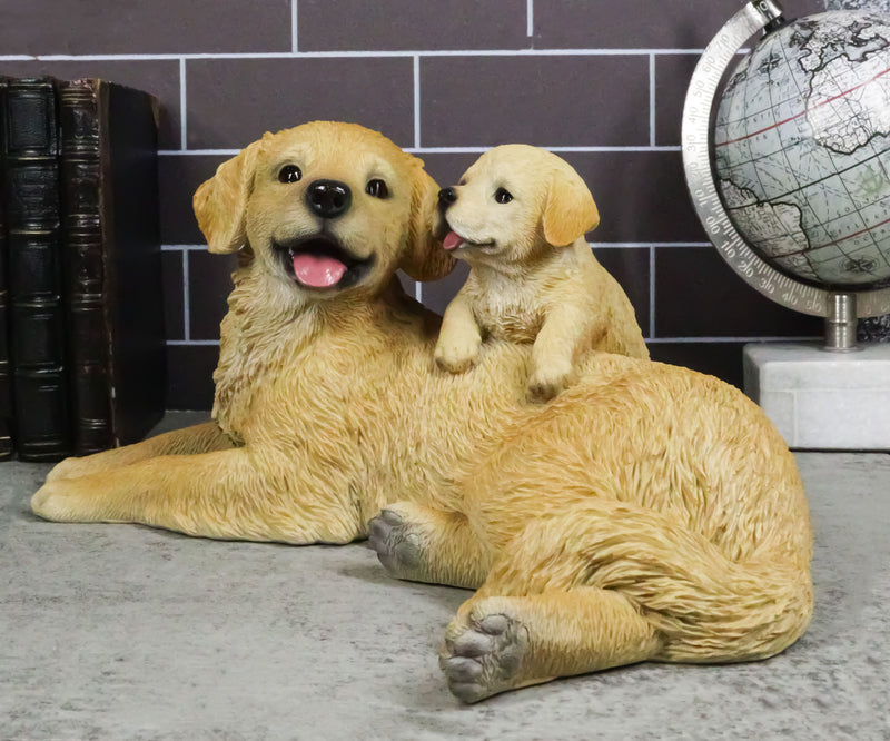 Realistic Golden Retriever Mother Cuddling With Puppy Canine Family Figurine
