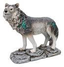 Gray Wolf with Turquoise Rocks Ornaments On The Prowl On Rocky Ground Figurine