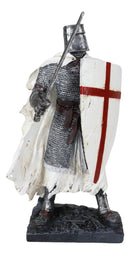 Templar White Cloak Medieval Crusader Swordsman Knight W/ Cross Shield Figurine