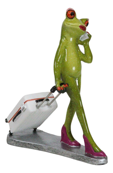 Airport Sky Traveler Lady Frog Wearing Red Heels And Pulling A