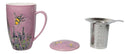 Pink Spring Honeybee 15oz Porcelain Tea Mug With Lid And Stainless Steel Infuser