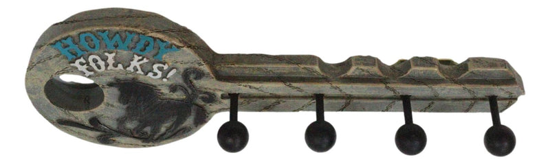 Rustic Western Howdy Folks Horse Key Shaped 4 Peg Quadruple Wall Hook Plaque