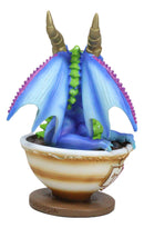 Whimsical Cup Of Tea Blue Baby Dragon With Green Spikes In Teacup Figurine