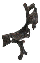 Set of 2 Cast Iron Rustic Bird Perching On Twig Branches 2-Pegs Wall Hooks
