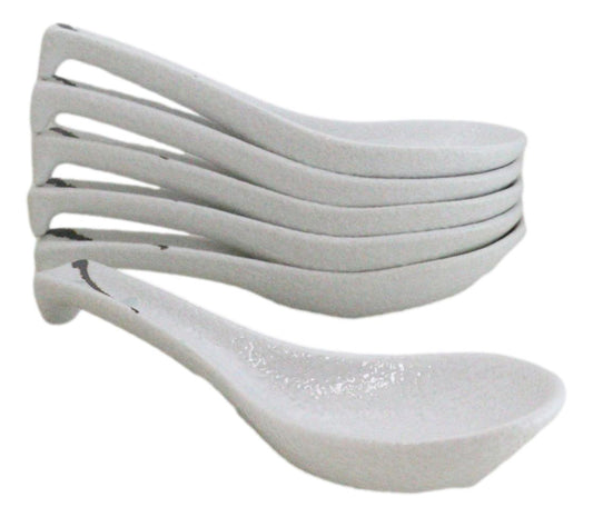 Pack of 6 Yukino Hana Collection Ceramic Asian Soup Spoons With Hook 5.75"L