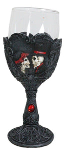 Love Never Dies Wedding Bride Groom Skulls Scrollwork Wine Glass Chalice Goblet