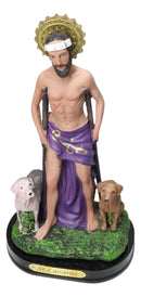 Catholic Saint Lazarus with Dogs and Sun Border Medal Figurine With Base 8"H