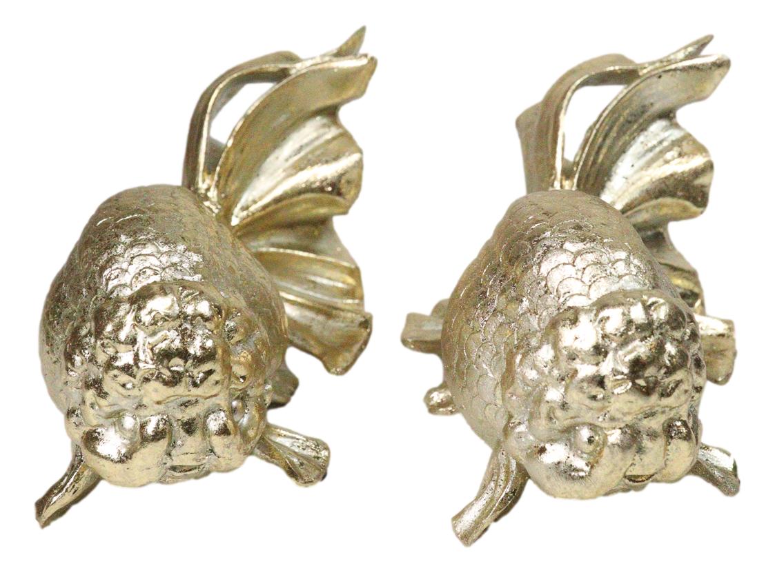 Pack of 2 Nautical Marine Goldfishes Gold Fish Sculptures In Gold Leaf Finish