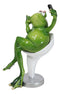 Green Queen Diva Lady Frog Taking Selfie Seated On Salon Chair Figurine 7"H