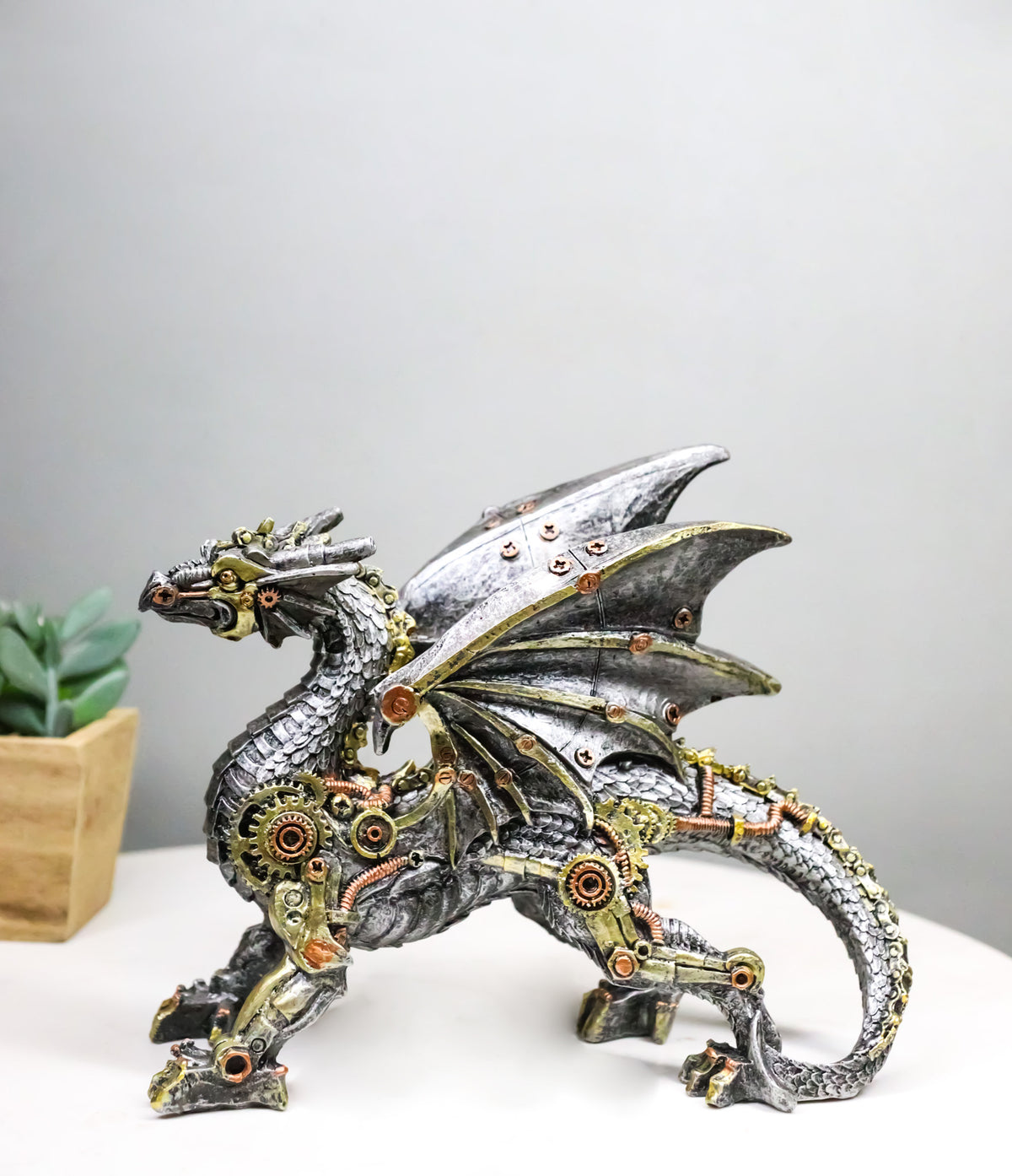 Steampunk Dragon Mechanical Cyborg Robot Sculpture Gears & Clockwork Details