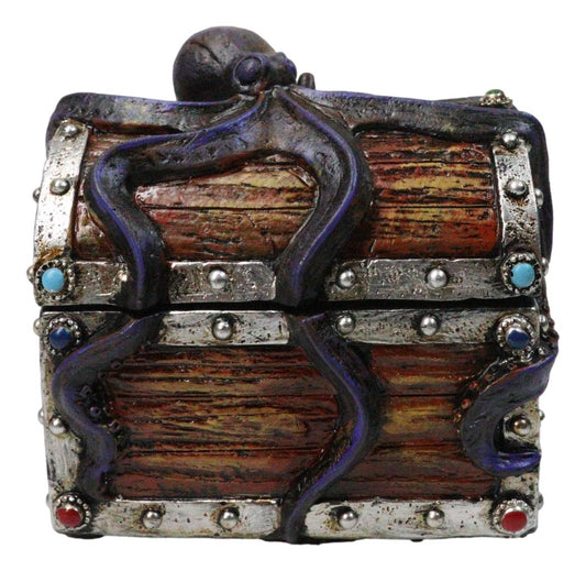 Nautical Octopus Tentacles On Small Treasure Chest Decorative Trinket Box Figure