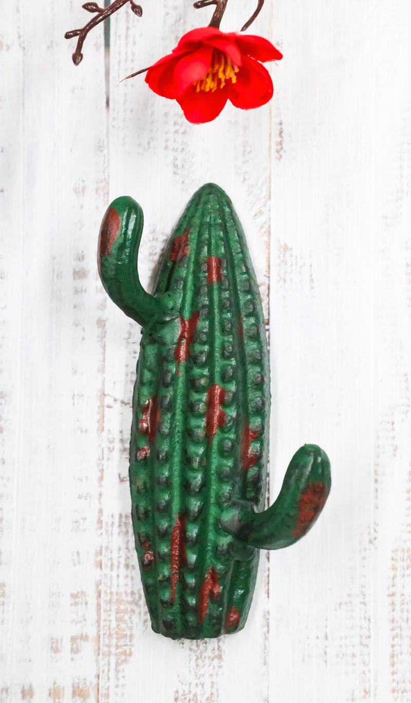 Pack Of 2 Cast Iron Rustic Southwestern Desert Cactus 2-Pegs Double Wall Hook