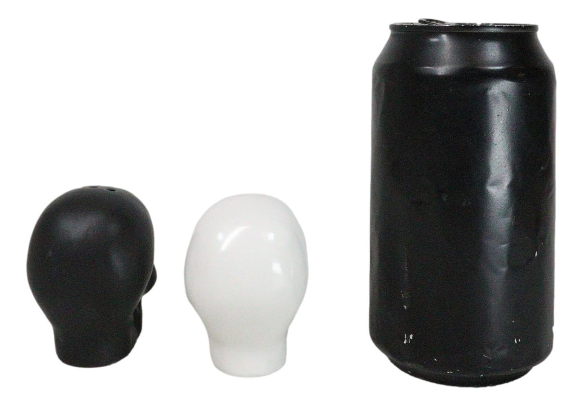 Matte Black And White Sugar Skulls Salt And Pepper Shakers Set Ceramic - Ebros Gift
