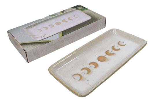 Cream White Ceramic Wicca Witchcraft Moon Phase Trinket Tray Dish Platter 7"L