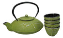 Green Dragonfly Traditional Tetsubin Cast Iron Tea Pot With 4 Cups Set 37oz