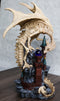 Gothic Skeleton Bone Dragon Perching On Rocky Mountain Castle Tower Figurine