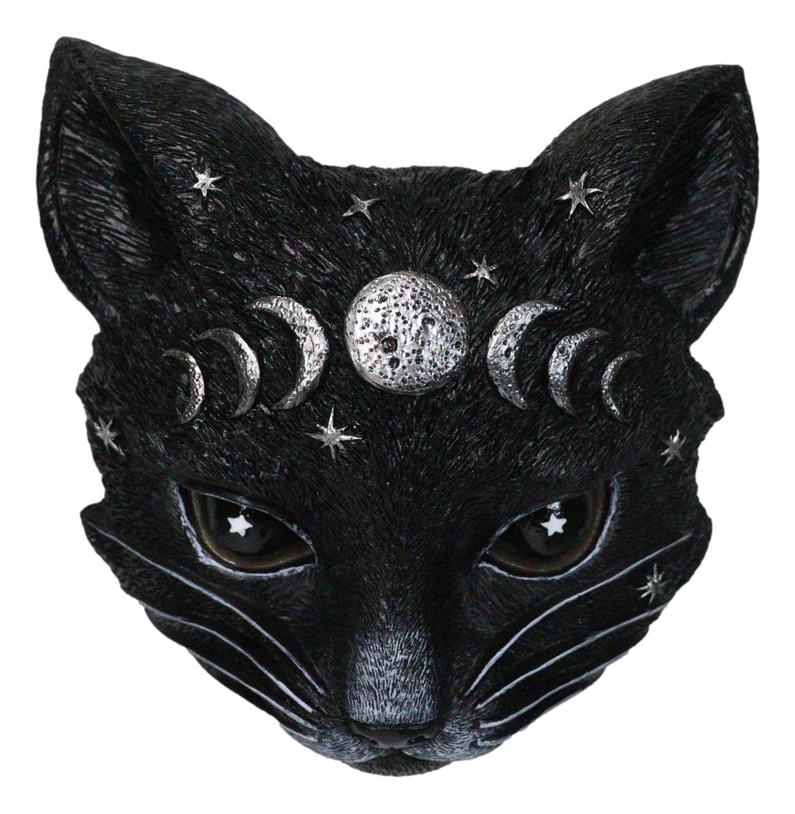 Gothic WIcca Mystic Moon Cat Masque Ornament On Pole Stand Or Wall Sculpture