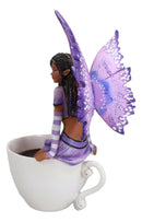 Amy Brown Fantasy Magic FAE Purple Winged Ebony Fairy Sitting On Teacup Figurine