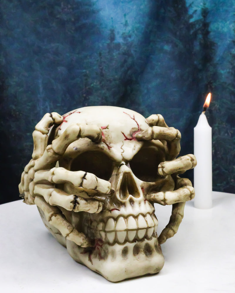Ossuary Macabre Evil Skull With Skeleton Claws On Bloody Cranium Figurine