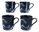 Pack Of 4 Made In Japan Navy Blue Japanese Hokusai Great Wave Of Kanagawa Mugs