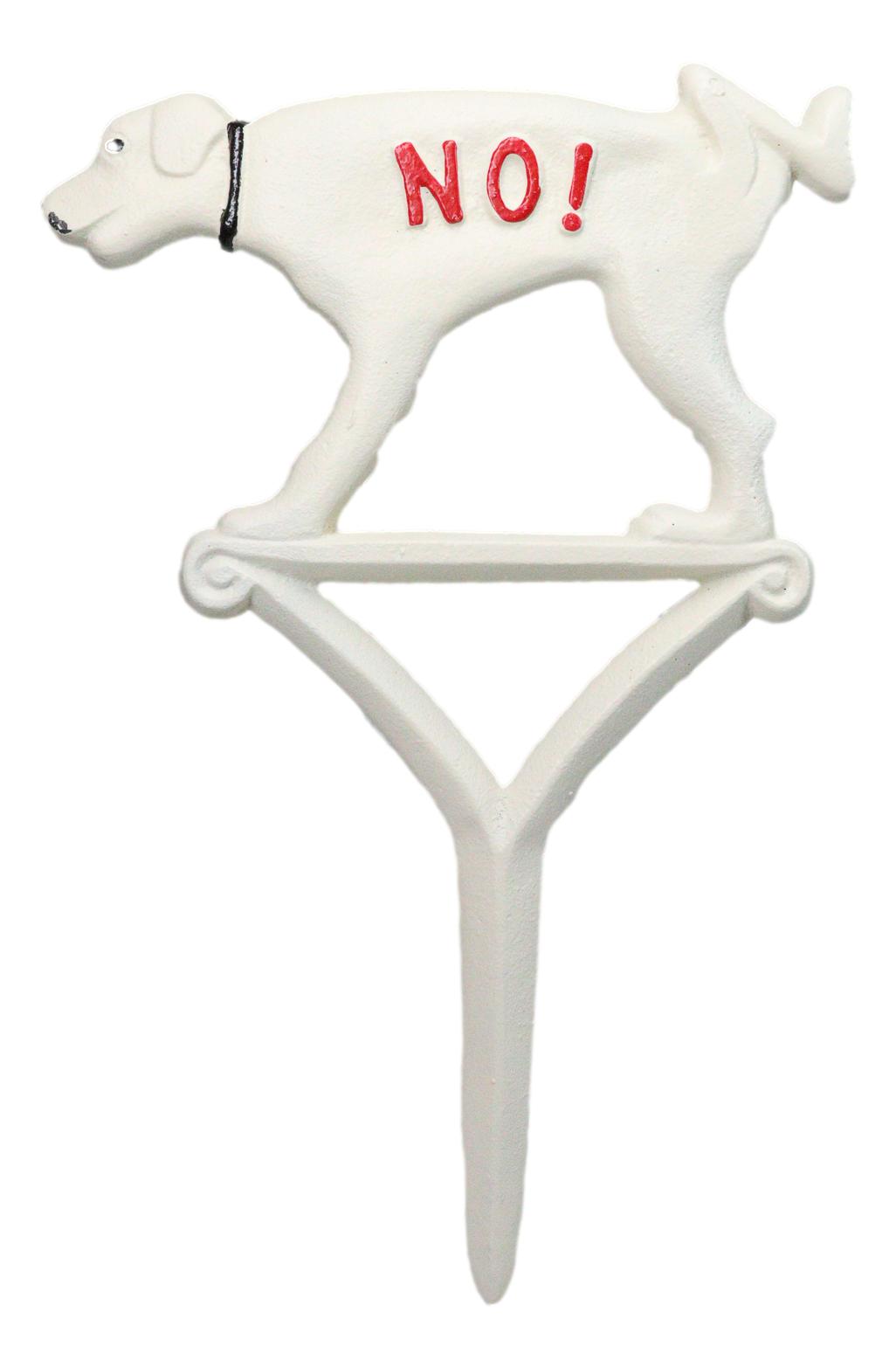 Cast Iron Keep Off The Grass No! Peeing Dog White Garden Stake Sign 12"H - Ebros Gift