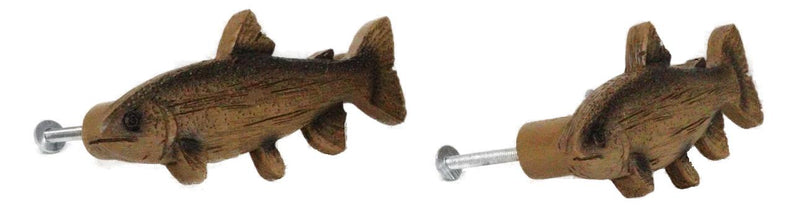 Set Of 2 Western Nautical Marine Trout Fish Faux Wooden Cabinet Bar Pull Knobs