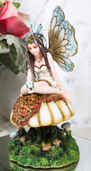 Whimsical Enchanted Garden Butterfly Fairy Sitting On Wild Mushroom Figurine