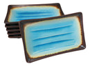 Pack Of 6 Crackled Blue Sky Aozora Kannyu Ceramic Rectangular Sushi Plates 8.5"L