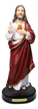 Catholic Sacred Heart of Jesus Christ in Scarlet Red Robe Statue With Base 12"H
